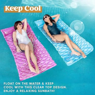 SLOOSH Inflatable Pool Floats Raft,Floating Lounge for Adults,64x32 inch Swimming Mat Pool Mattress with Headrest,2 Pieces Float Air Mat for Summer Water Beach Fun,Blue,Purple - Image 3