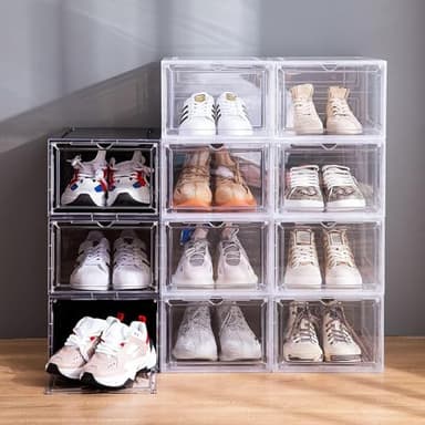 Attelite X-Large Clear Plastic Shoe Boxes - Stackable Shoe Organizer with Magnetic Door (9 Pack, Clear White) - Image 4