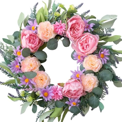 TEMPUS 18-inch Artificial Peony Wreath - Pink Spring Floral Wreath for Front Door, Wall, Wedding, Party & Farmhouse Decor - Image 1