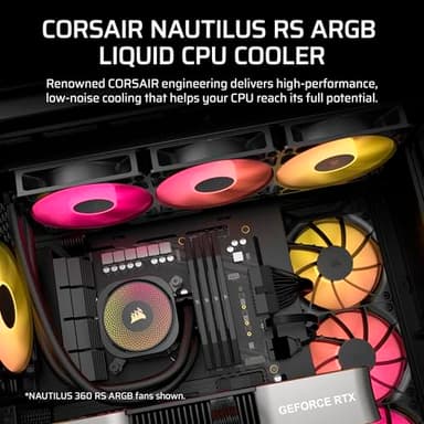CORSAIR Nautilus 240 RS ARGB Liquid CPU Cooler – 240mm AIO – Low-Noise – Direct Motherboard Connection – Daisy-Chain – Intel LGA 1851/1700, AMD AM5/AM4 – 2X RS120 ARGB Fans Included – Black - Image 2