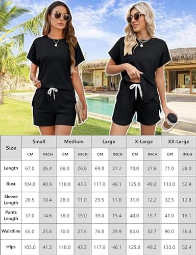 LOMON Womens 2 Piece Outfits Comfy Short Sleeve Lounge Wear Set Fashion Spring Shorts Tops with Pockets(Black,XXL) - Image 5