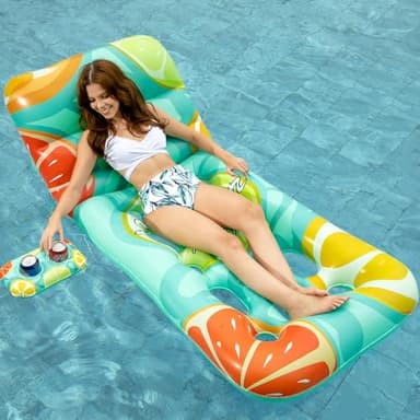 Jasonwell Inflatable Pool Float Adult - Pool Floaties Lounger Floats Floating Chair Raft with Adjustable Backrest Cup Holders Water Floaty Lake Lounge Tanning Floats Beach Party Toys for Adults Fruit - Image 1