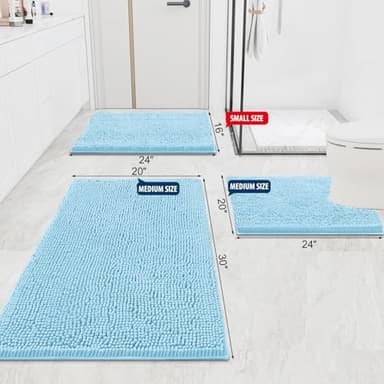Smiry Luxury Chenille Bathroom Rugs 36x24, Extra Soft and Absorbent Shaggy Bath Mat, Machine Washable, Non-Slip Plush Carpet Runner for Tub, Shower, and Floor, Home Decor Accessories, Sky Blue - Image 2
