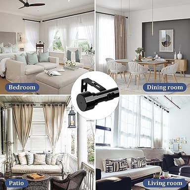 Curtain Rods for Windows 48 to 84-1 Inch Heavy Duty Black Curtain Rods - Adjustable Long Curtain Rod for Outdoor Patio, Sliding Glass Door, Living Room - Image 6
