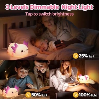 Huggwaii Squishy Axolotl Night Light for Kids, 4 Soothing White Noise Sounds, Dimmable Silicone Axolotl Lamp Toddler Light, Upgraded Rechargeable Nightlight Long Battery,Baby Gifts & Girls Room Decor - Image 3