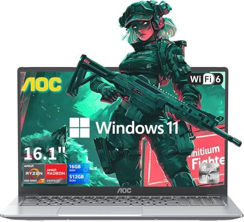 AOC 2025 Laptop with AMD Ryzen 7 5700U Processor(8C/16T, Up to 4.3GHz), 16.1 inch FHD Display Laptop 16GB RAM 512GB NVMe SSD Laptop Computer, USB3.2, Type-C, WiFi 6, 53Wh Battery, Backlit KB - Image 1