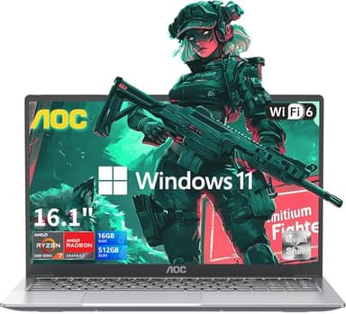 AOC 2025 Laptop with AMD Ryzen 7 5700U Processor(8C/16T, Up to 4.3GHz), 16.1 inch FHD Display Laptop 16GB RAM 512GB NVMe SSD Laptop Computer, USB3.2, Type-C, WiFi 6, 53Wh Battery, Backlit KB - Image 1