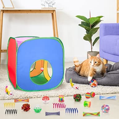 Retro Shaw Cat Toys, 33Pack Large Cats Toys, Interactive Kitten Toys for Indoor Cats Kitty with Collapsible Game Tunnel Tube Tent Feather Wand Teaser Bell Fuzzy Ball Springs Mouse Toys - Image 6