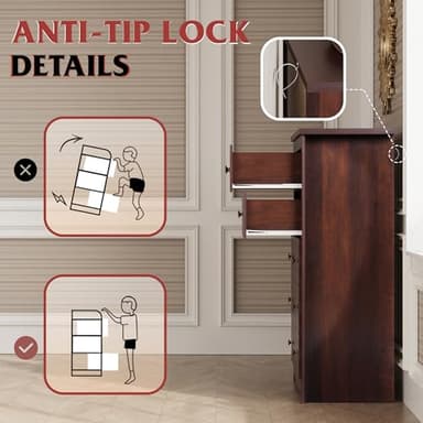 WLIVE Wood Dresser with 5 Drawers, Rustic Brown Wooden Storage Cabinet for Bedroom, Modern Organizer Drawers and Closet Dresser for Hallway, Closet, Measuring 15.75" W*31.50" D*45.35" H - Image 9