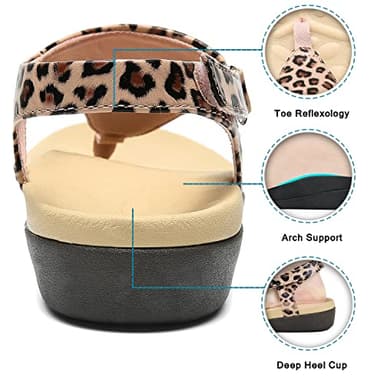 UTENAG Womens Arch Support Sandals Orthotic Adjustable Thong Flip Flops Leopard 8.5 - Image 3