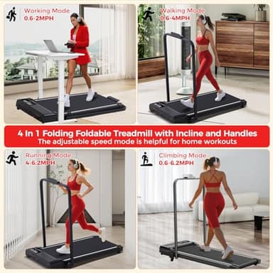 Portable Walking Pad with Incline and Handle Bar, 3.0HP Electric Treadmills for Home Small, 0.6-6.2MPH Compact Walking Pads Treadmills with Handles and Incline for Small Spaces, 320LB Capacity - Image 3