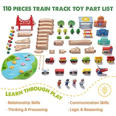 Tiny Land 110PCS Wooden Train Set – Toy Train with Tracks for Kids Ages 3-7, Compatible with Major Brands, Ideal Railway Playset for Boys and Girls, Great Birthday - Image 3