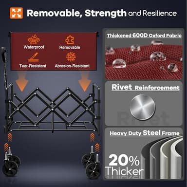 Originsure Collapsible Wagon Cart Foldable - Portable Heavy Duty Folding Beach Wagons with Wheels - Outdoor Utility Carts for Groceries, Shopping, Camping, Sports, Garden with Large Capacity - Red - Image 7