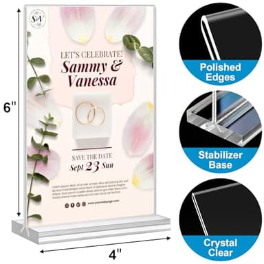 Acrylic Sign Holder 4x6, 20 Pack Clear Table Vertical Double Sided Table Menu Display, Plastic Desktop Picture Frames Stand Acrylic Paper Holder Tabletop Sign Holder for Wedding Office Show Fair - Image 3