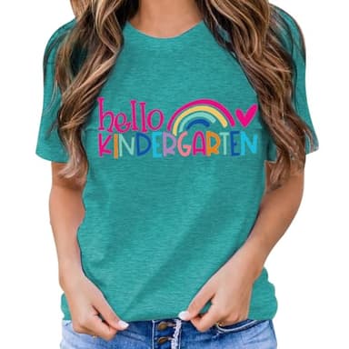 Kindergarten Teacher Shirts for Women Teacher Rainbow Graphic Tee Hello Kindergarten Tee Shirt - Image 3