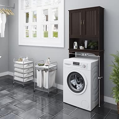 Yaheetech Over The Toilet Storage with 2 Doors & Adjustable Shelf, Free Standing Toilet Rack Wooden Space-saving Collect Cabinet, Bathroom Furniture, 9Dx24.5Wx66H Inches, Espresso - Image 4