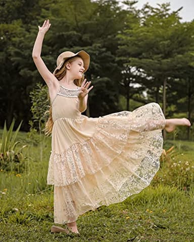 BIBIHOU Girls Kids Dress, Lace Back Full-Length Tulle Backless Formal Party Holiday Flower Girl Dresses,10 Years - Image 5