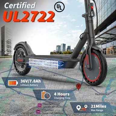 Folding Electric Scooter for Adults with Seat- 19MPH & 21-Mile Range, 350W Motor, 8.5" Solid Tires with App Control & Dual Brake System - UL2272 Certified Commuter E-Scooter - Image 3