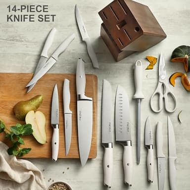 Knives Set for Kitchen, FIKSHOT 14PCS Kitchen Knife Set with Block, High Carbon Stainless Steel Full Tang Knife Sets Razor-Sharp Blade Professional Chef's Knife for Housewarming (WHITE) - Image 9