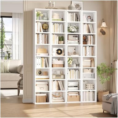 FOTOSOK 2 Pcs 71'' Tall Narrow Bookshelf, 8-Tier Media Tower Rack Set of 2, CD DVD Storage Cabinet with Adjustable Shelves, Tall Narrow Bookcase Skinny Display Bookshelf Slim Shelf, White - Image 5