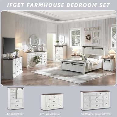 IFGET Farmhouse 5 Drawers Dresser for Bedroom, Wood Rustic Storage Organizer Closet Chest, Chest of Drawers w/Groove Barn Door&Shelf for Closet, Living Room, Dining Room, Hallway-White - Image 6