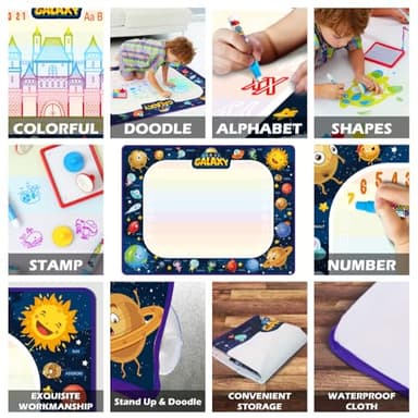 Jasonwell Aqua Water Doodle Mat 48 x 36 Inches Large Magic Drawing Doodling Mat Coloring Mat Educational Toys Christmas Birthday Gifts for Kids Toddler Boys Girls Age 2 3 4 5 6 7 8 Year Old (Galaxy) - Image 5