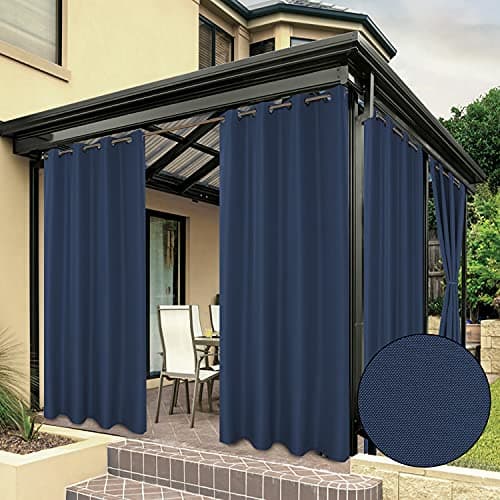 BONZER Waterproof Outdoor Curtains for Patio Porch Pergola Cabana Light Filtering Privacy Grommet Indoor Curtain Panels for Bedroom Living Room, 1 Panel, 54W x 95L inch, Navy - Image 1