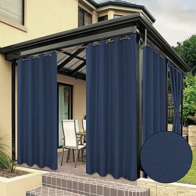 BONZER Waterproof Outdoor Curtains for Patio Porch Pergola Cabana Light Filtering Privacy Grommet Indoor Curtain Panels for Bedroom Living Room, 1 Panel, 54W x 95L inch, Navy - Image 1