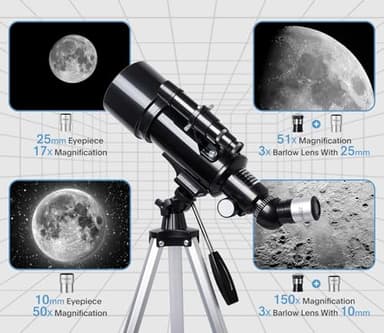Telescope 70mm Aperture 500mm - Portable Catadioptric Telescopes for Kids & Adults AZ Mount Fully Multi-Coated Optics, with Tripod Phone Adapter, Wireless Remote, Carrying Bag Black - Image 3