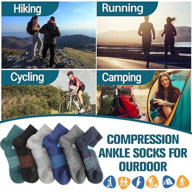 Anlisim Merino Wool Quarter Hiking Socks Compression Warm Thermal Winter Thick Cushion Running Moisture Wicking No Show Socks Gifts Stocking Stuffers for Women Men 6 Pairs(Color Mixed,L) - Image 7