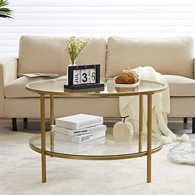 VINGLI Glass Coffee Table, 30" Round Champagne Gold Coffee Tables for Living Room,2-Tier Glass Top Coffee Table with Storage Clear Coffee Table,Simple & Modern Center Table Mesa de Centro para Sala - Image 4