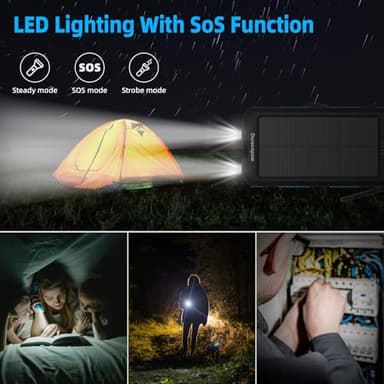 Durecopow Solar Charger Power Bank 20,000mAh, Portable Charger, 4 Cables 3 Ports Fast Charging External Battery Pack with USB C for Cell Phones, Solar Panel Charger with Dual Flashlight for Camping - Image 5