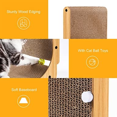 Poils bebe L Shape Cat Scratcher, 26.8 Inch Cat Scratchers for Indoor Cats, Protecting Furniture Cat Scratch Pad, Cardboard Cat Scratching with Ball Toy, Catnip, Large - Image 3