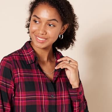 Amazon Essentials Women's Regular-Fit Long-Sleeve Lightweight Plaid Flannel Shirt, Black Pink Chelsea Tartan, XX-Large - Image 4