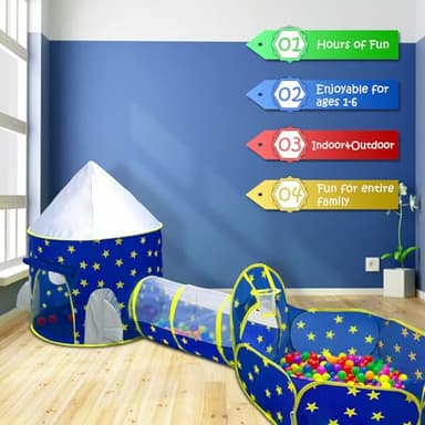 PigPigPen 3pc Kids Play Tent for Boys with Ball Pit, Crawl Tunnel, Princess Tents for Toddlers, Baby Space World Playhouse Toys, Boys Indoor& Outdoor Play House, Perfect Kid’s Gifts - Image 2