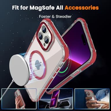 DEERLAMN Strong Magnetic Case for iPhone 14 Pro Max,[Compatible with Magsafe][Military-Grade Protection] Clear Slim Shockproof Protective Phone Cover for Women Men-Transparent+Red - Image 4