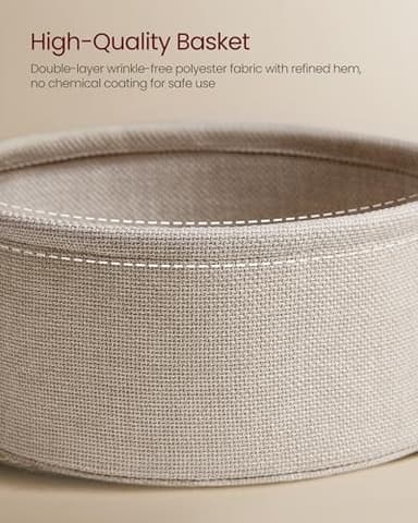 VASAGLE Small Round Side End Table, Modern Nightstand with Fabric Basket, Matte White and Camel Brown ULET223W10 - Image 6