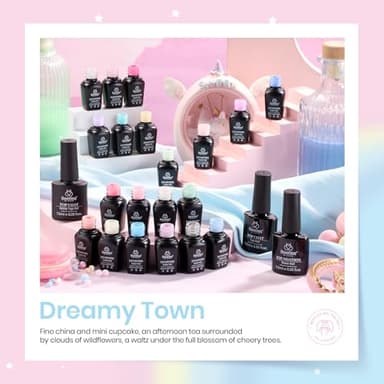 beetles Gel Polish Nail Set 20 Colors Spring Pastel Girly Sparkle Glitter Uv Gel Dreamy Town Collection Macaroon Bright Pastel Nail Manicure Kit with 3Pcs Base Top Coat Gift for Women - Image 5