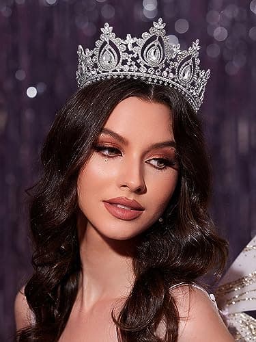 SWEETV Queen Crown for Women,Wedding Tiara for Bride,Princess Tiara,Quinceanera Pageant Crown Diadem,Crystal Headpiece for Birthday Prom,Silver - Image 2