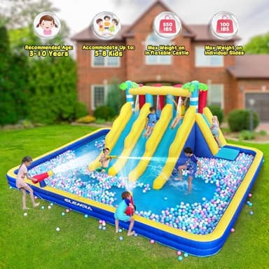 ELEMARA 20.66x16.4FT Inflatable Water Slide for Big Kids, Water Park for Kids Backyard with Large Double-Layer Pool,3 Extra-Long Slides,Climbing Wall, 2 Water Cannons, Water Spraying, 750W Air Blower - Image 4