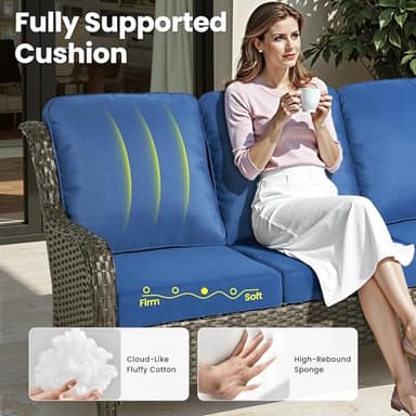 ovios 7-Pieces Patio Furniture Set with 42 Inch Fire Pit Table Swivel Chairs, Outdoor Wicker Sofa Couch Gliders Rocker, Modern High Back Conversation Set, Brown Rattan, Navy Blue - Image 7
