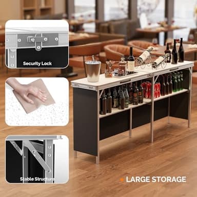 VINGLI 78" Portable Bar Table, 2-Tier Shelves, Mobile Bar Table for Events, Party, Camping, Picnic, Tradeshow, Indoor with Black Skirt - Image 4