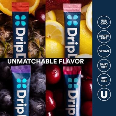DripDrop Hydration Packets - Juicy Variety Pack - Single Serve Electrolytes Powder Drink Mix - Grape, Fruit Punch, Strawberry Lemonade, Cherry - Non-GMO, Gluten Free, Vegan - 32 Sticks - Image 7