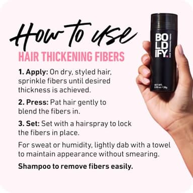 BOLDIFY Hair Fibers (56g) - Fill In Thinning and Fine Hair for an Instantly Fuller, Thicker Look - 14 Shades for Women & Men - Black - Image 7