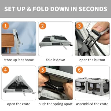 Petseek Extra Large Cat Carrier Soft Sided, Portable Small Dog Carrier for 2 Cats, 24"x16.5"x16" Car Travel Folding Comfortable Design with Litter Box and Bowls, Grey-2+ Litter Box+ Bowl*2 - Image 4