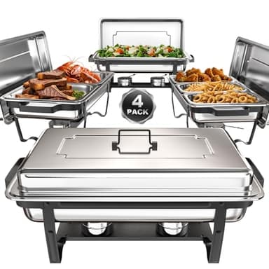 sifer Chafing Dishes for Buffet 9Qt 4 Pack [Multi-Size Food Pans] | Chafing Dishes with 80% Faster [Screwless Installation] and Stacking Design [Easy Storage] for Fathers Day Party/Wedding, Black - Image 1