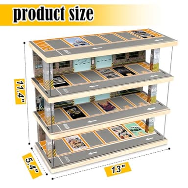Saichotoy Storage for Hot Wheels: Toy Car Parking Garage Diorama with Lights - Freestanding Display Case for 1/64 Scale Diecast Cars with 4 Levels 24 Spots Maximum 40 Cars - Image 6