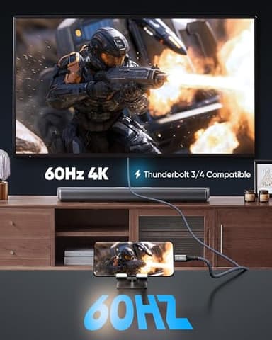 Highwings USB C to HDMI Cable 6FT (4K@60Hz), High Speed Type C to HDMI 2.0 Braided Cord, Thunderbolt 3/4/5 Compatible with iPhone 16/15 Series, MacBook Pro/Air, iPad, Surface, Galaxy, XPS, and More - Image 5