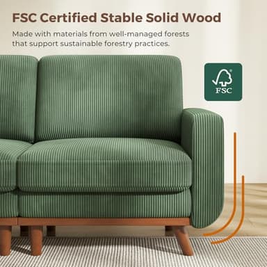 Vesgantti 97" Modular Sectional Sofa Green, L-Shaped Couch with Movable Ottoman, Comfy Corduroy Couch with Spring Cushion, Modular Sofa with Deep Seat for Living Room, Bedroom and Apartment - Image 4
