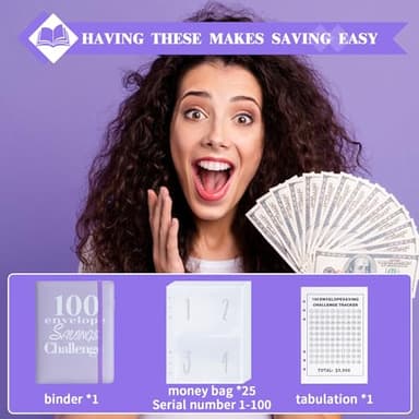 NICOOTH 100 Envelopes Money Saving Binder A5 Savings Challenge Book (Purple) - Image 5